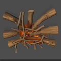 Wood Logs From Plants In Burning Pile With Flames Ashes And Radiant Layout