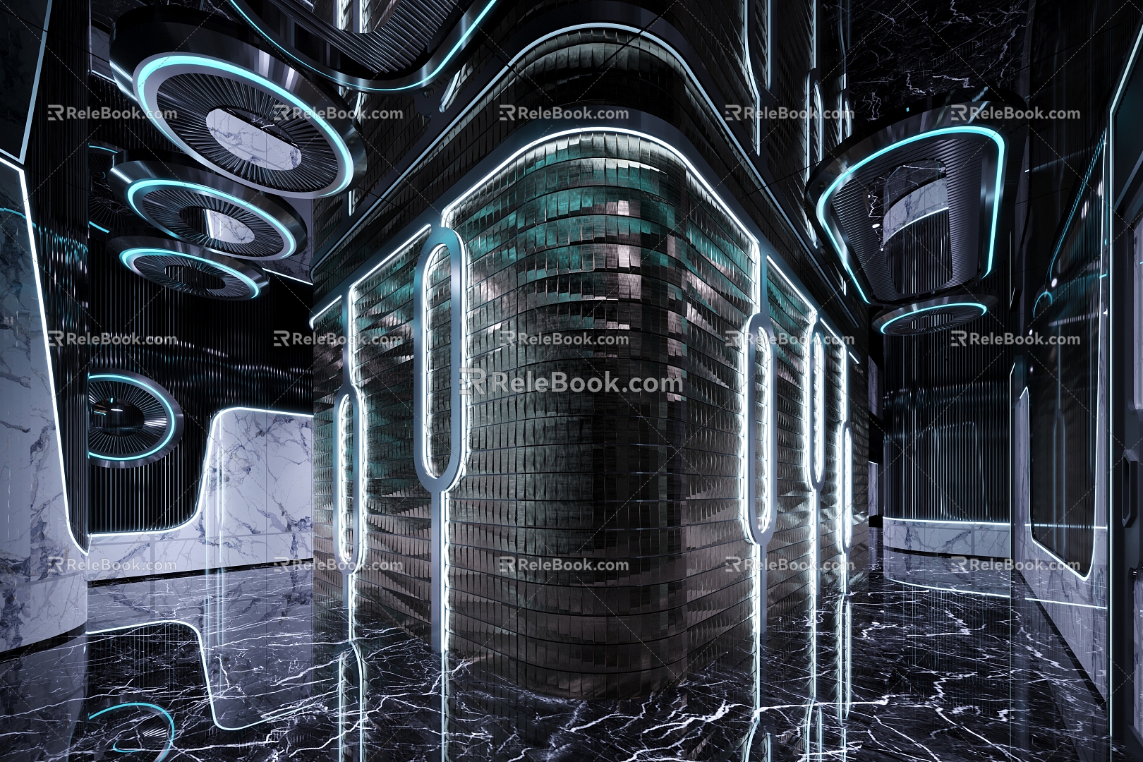 Technology KTV aisle future sci-fi glass wall space wind 3d model