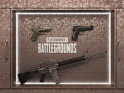 Battlegrounds Themed Decorative Ornament Set with Gun Models and Logo 3d model
