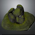 Natural Wood Base with Decorative Stone Pieces Covered in Green Moss