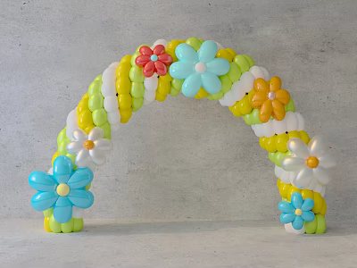 Colorful Flower Shaped Balloon Arch For Event Entrance With Yellow Blue Pink White Balloons 3d model