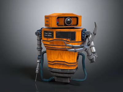 Orange Fix It Felix Robot With Mechanical Arms And Camera 3d model