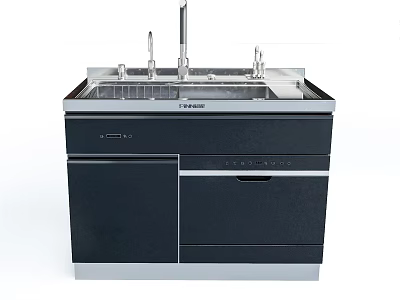 Modern Integrated Kitchen Sink With Faucet Cabinet Drawer And Storage Design 3d model
