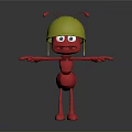 Funny Red Ant Cartoon Character Wearing Yellow Helmet With Red Antennae And Outstretched Arms