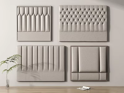 Modern Bed Background Wall Designs With Upholstered Panels And Stitching Patterns 3d model