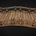 Rustic Arched Wooden Bridge Featuring Railings And Weathered Wooden Planks