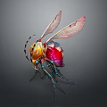 Vibrant Colorful Fantasy Bee With Yellow Red Blue Body And Transparent Wings