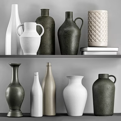 Decorative Ceramic Vessels With Various Colors And Shapes Displayed On Shelves 3d model