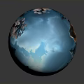 Snowy Winter Scene Glass Sphere With Cottages Trees And Blue Sky