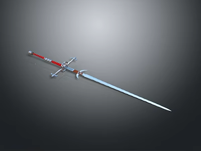 Ancient Weapon Long Sword With Silver Blade Red Hilt And Decorative Guard 3d model Ancient Weapon Long Sword With Silver Blade Red Hilt And Decorative Guard 3d model