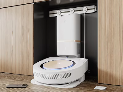 Sleek Smart Toilet in Modern Bathroom With Wooden Cabinets and Accessories 3d model