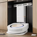 Sleek Smart Toilet in Modern Bathroom With Wooden Cabinets and Accessories