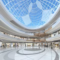 Shopping Mall Atrium With Domed Glass Ceiling Multi Level Shops And Circular Floor Design