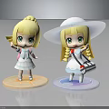 Cute Anime Character Figurines With Blond Hair Wide Brim Hat White Dress And Colorful Bases