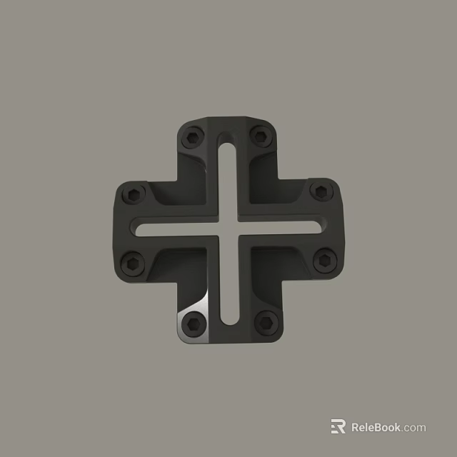 Black Cross Shaped Mechanical Component With Multiple Holes And Mounting Points 3d model 