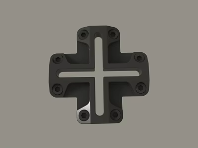 Black Cross Shaped Mechanical Component With Multiple Holes And Mounting Points 3d model
