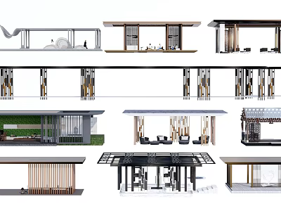 Various Modern Pergola Design Options With Wooden Structures And Outdoor Decor 3d model