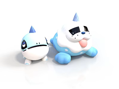 Playful Blue White Cartoon Characters With Pointed Tops And Large Eyes 3d model