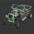 Vintage Brown Silver Convertible Car With Open Top Headlights Exhaust Pipes And Number 2