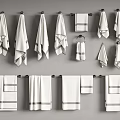 Soft White Gray Striped Cotton Bath And Hand Towels Hanging On Racks