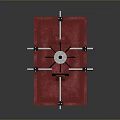 Red Industrial Secure Door With Central Circular Lock And Cross Metal Bars Design Elements