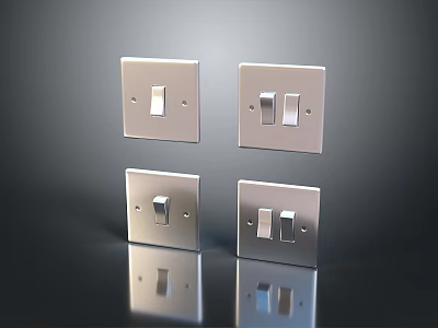 Silver Metallic Computer Switch Panels With Single And Double Switches And Reflection 3d model