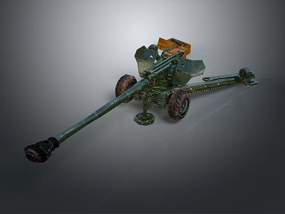 Military Field Cannon In Green With Metal Wheels Long Barrel And Vintage Carriage 3d model
