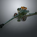 Military Field Cannon In Green With Metal Wheels Long Barrel And Vintage Carriage