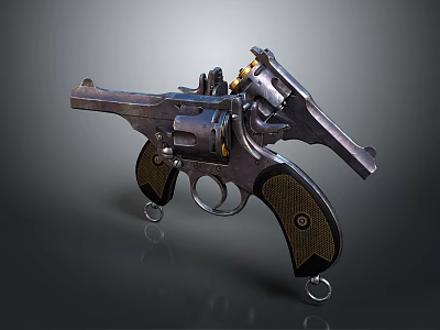 Vintage Revolver With Wooden Grips And Metal Components On Dark Surface 3d model