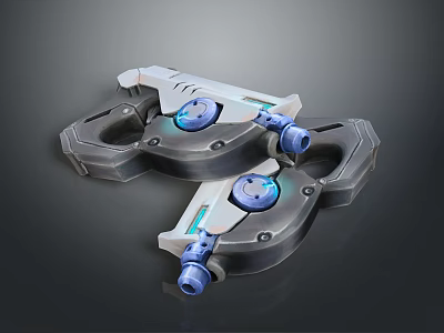 Futuristic Sci Fi Weapon With Metallic Frame Blue Glowing Orbs And Mechanical Joints 3d model