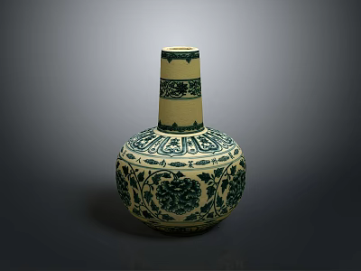 Traditional Ceramic Vase With Blue Green Carved Floral Patterns And Sculptural Details 3d model