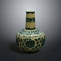 Traditional Ceramic Vase With Blue Green Carved Floral Patterns And Sculptural Details