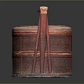 Traditional Red Bamboo Woven Basket with Handle and Lattice Design for Daily Use