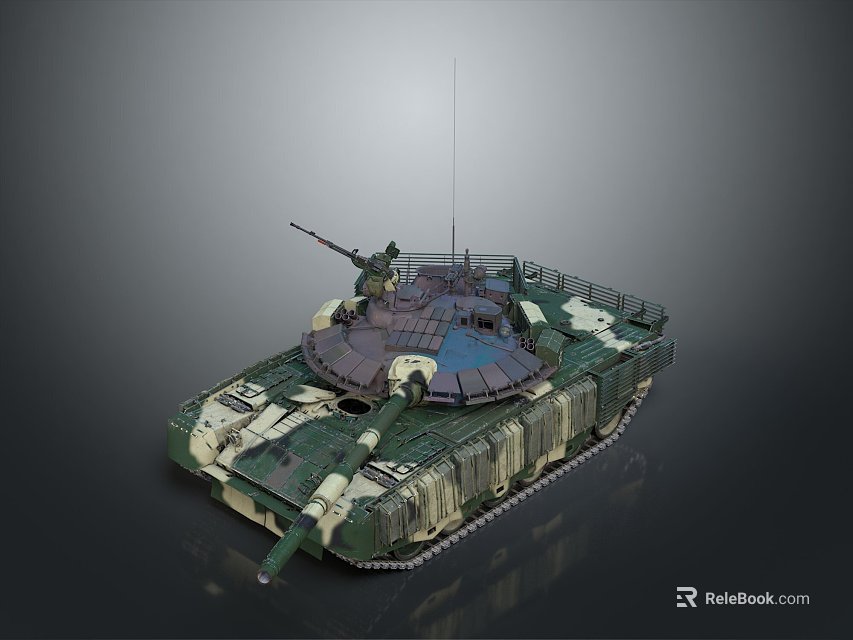 Camouflage Military Tank with Turret Cannon Antenna and Track System 3d model 