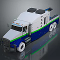 Heavy Duty Truck With White Blue Green Stripe Cab Multiple Wheels And Platform