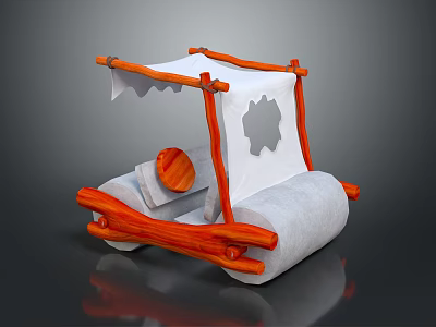 Electric Toy Wooden Frame Wagon With White Canopy And Comfortable Seat 3d model