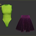 Stylish Neon Yellow Sleeveless Bodysuit and Black Skirt with Gray Trim