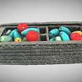 Decorative Ornament Set With Gray Woven Texture Box And Multicolored Beads In Divided Compartments