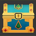 Cartoon Style Yellow Blue Treasure Chest With Gemstone Decorations And Lock