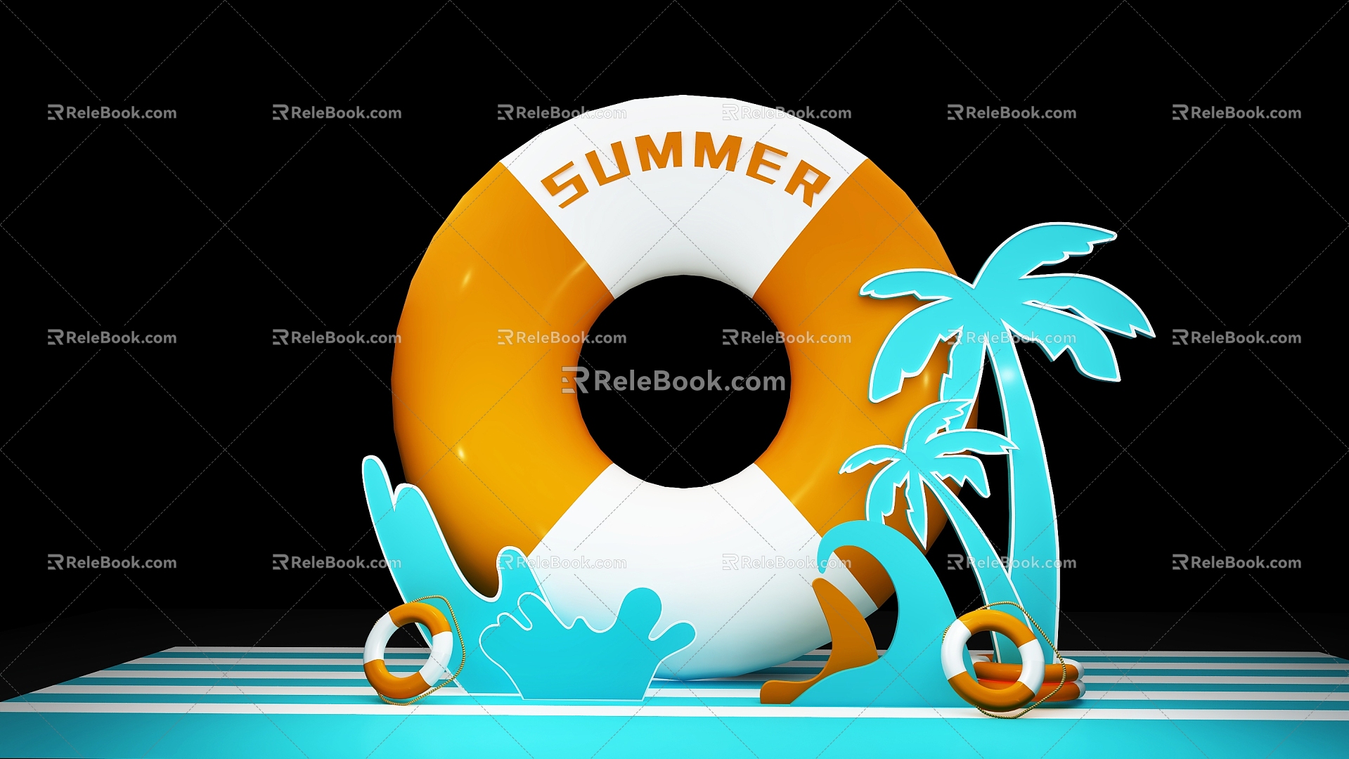 Swimming laps Coconut Tree Beach Summer 3d model