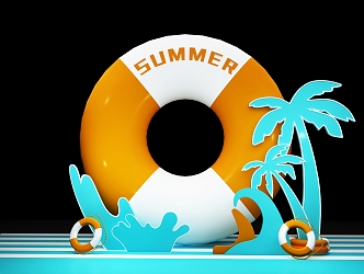 Swimming laps Coconut Tree Beach Summer 3d model