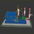 Industrial Equipment Model With Blue Main Body Orange Pipes White Components And Gray Base