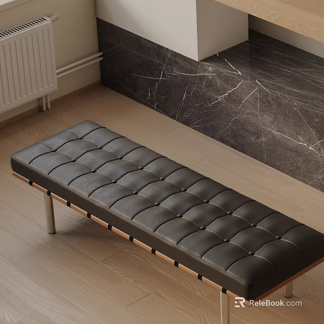 Modern Black Leather Tufted Sofa Bench With Wooden Frame For Living Room 3d model 