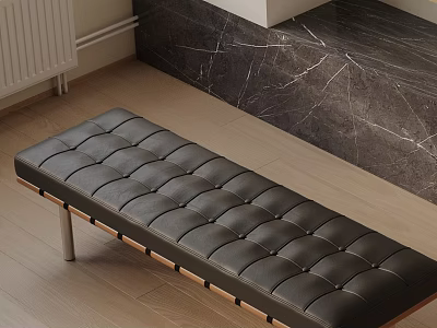 Modern Black Leather Tufted Sofa Bench With Wooden Frame For Living Room 3d model