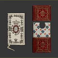 Red And Beige Decorative Books With Floral And Ornamental Patterns