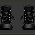 Black High Top Leather Shoes With Lace Up Design And Thick Sole