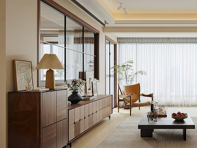 Modern Console Table Interior Design With Wooden Frame Decorative Vase And Table Lamp 3d model