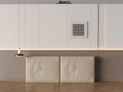 Modern Bedroom Accent Wall Interior Design With White Panel And Beige Upholstered Headboard 3d model