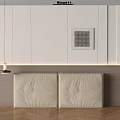 Modern Bedroom Accent Wall Interior Design With White Panel And Beige Upholstered Headboard