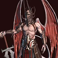 Game Movie Character With Red Wings Horned Mask Armored Body And Sword